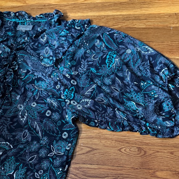 Anthropologie Teal and Navy Patterned chiffon Top XL - Picture 4 of 7